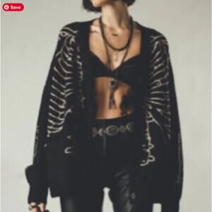 Other Black Reverse Skeleton Cardigan Sweater Wool Mohair Blend L Large